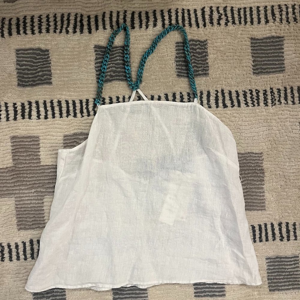 Zara Turquoise Beaded String White Linen Tank